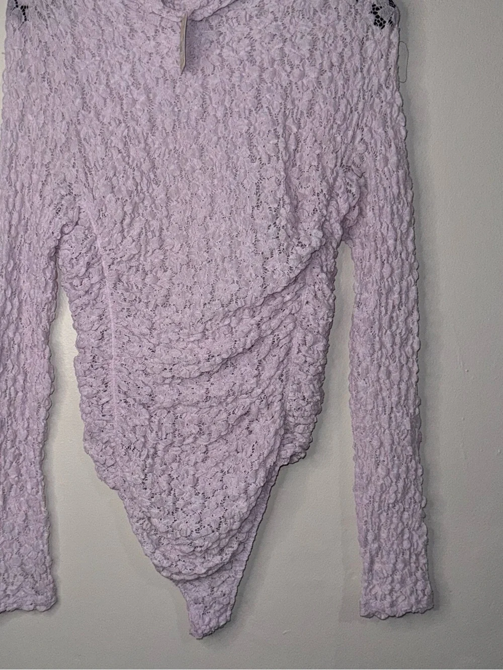 Free People Lilac Floral Lace Mock-Neck Bodysuit